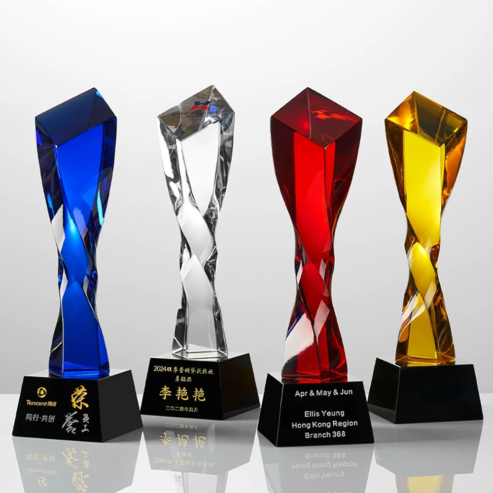 螺旋扭面水晶颁奖奖杯 企业赛事荣誉纪念摆件 - Twisted Column Diamond K9 Crystal Trophy Custom Engraved Award Ornament 1